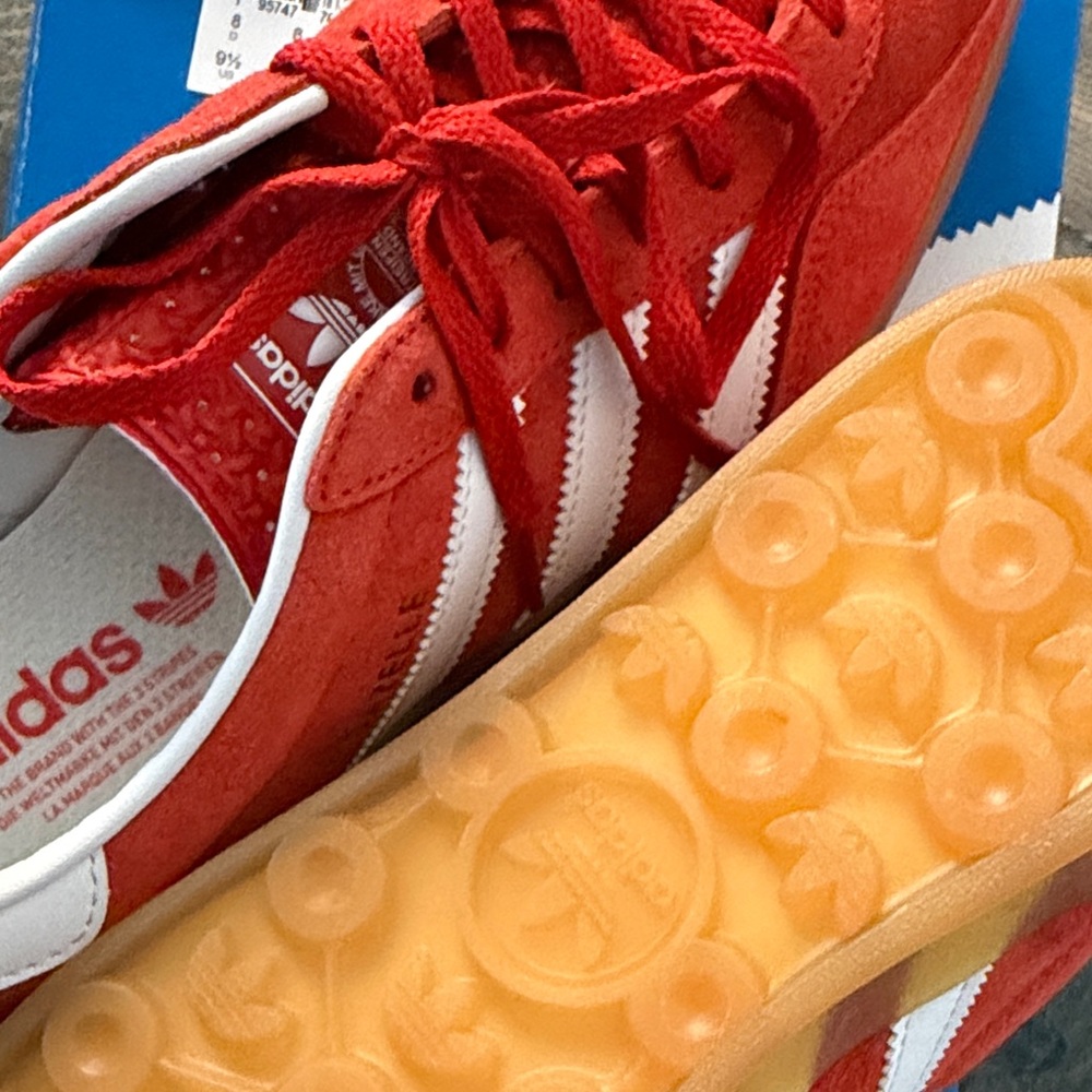 adidas Gazelle Red Suede Sneakers with White Stripes - Picture 5 of 7